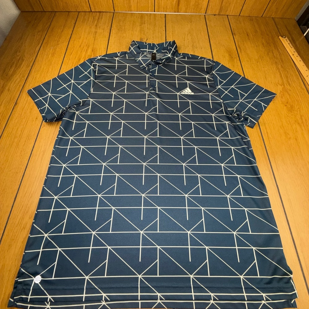Adidas Mens Navy Blue‎ Geometric Grid Performance Golf Polo Shirt HC5576 Large